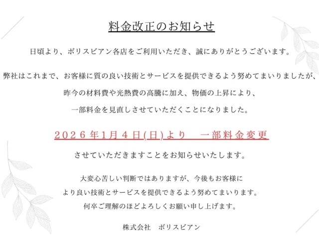 ⚠重要⚠料金一部改正のご案内